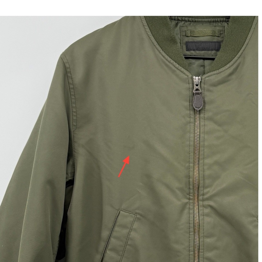 Uniqlo MA-1 Bomber Jacket Olive Green Men S Nylon Ribbed Collar Full Zip Pocket - Picture 2 of 7